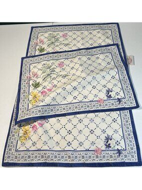 Maison D Hermine Set Of Three Fabric Placemats Faience Country Blue Floral 14x19
